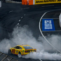 Joey Logano celebrates his win at The Nascar Clash at the LA Coliseum on 2/6/22