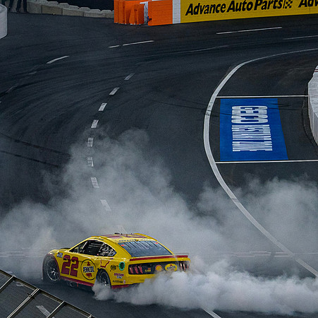 Joey Logano celebrates his win at The Nascar Clash at the LA Coliseum on 2/6/22