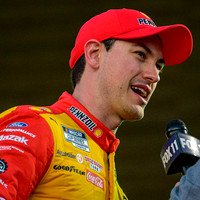 Joey Logano celebrates his win at The Nascar Clash at the LA Coliseum on 2/6/22