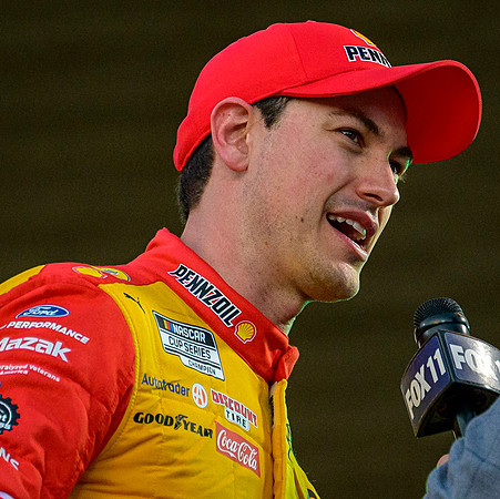 Joey Logano celebrates his win at The Nascar Clash at the LA Coliseum on 2/6/22