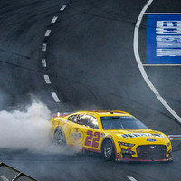 Joey Logano celebrates his win at The Nascar Clash at the LA Coliseum on 2/6/22