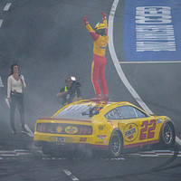 Joey Logano celebrates his win at The Nascar Clash at the LA Coliseum on 2/6/22