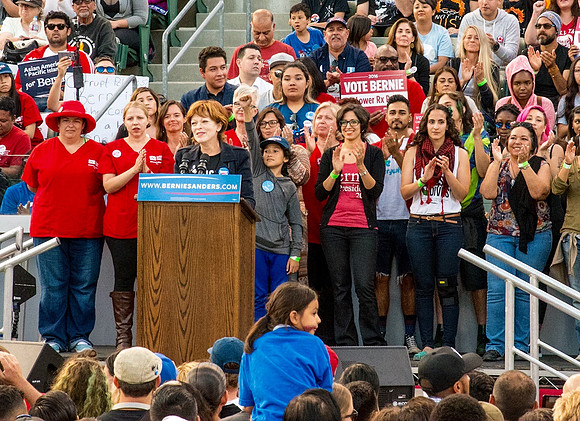 Frances Fisher at Bernie rally 5/24/16 Carson CA