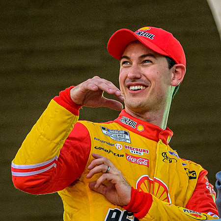Joey Logano celebrates his win at The Nascar Clash at the LA Coliseum on 2/6/22