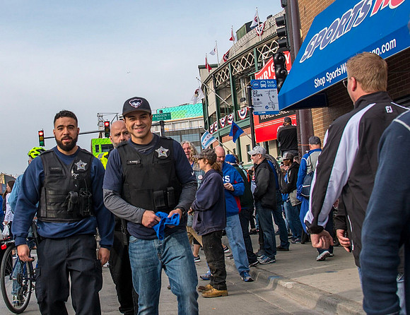 Police and fans outside Wrigley Field