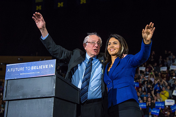 Bernie Sanders with Tulsi Gabbard at rally in Ann Arbor, MI 3/7/16