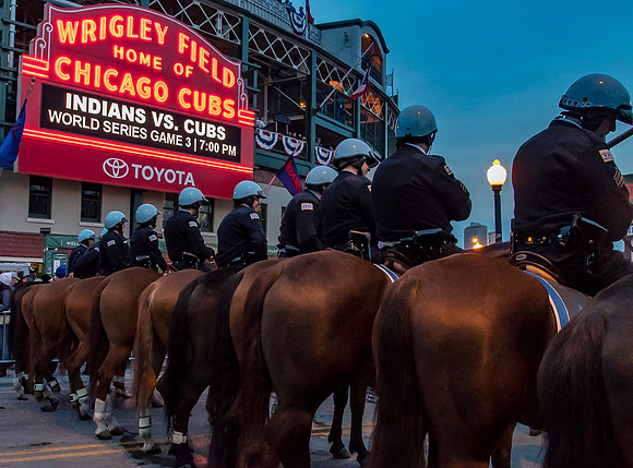 Police on horses outside of Wrigley Field