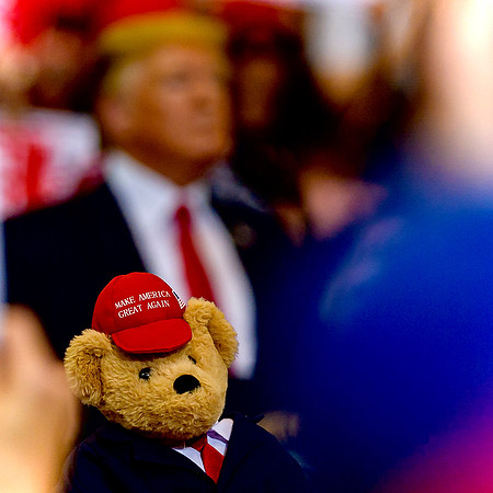 President Trump with teddy bear at rally in Colorado Springs 2/20/2020